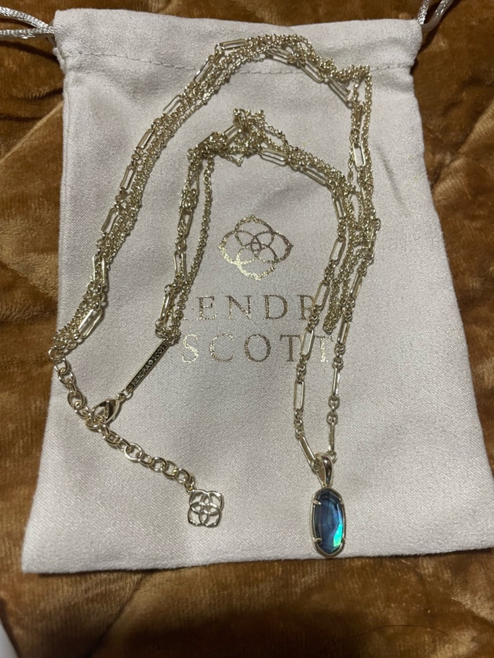 Kendra Scott Elisa Multi Strand Gold Chain Necklace with Abalone Oval Pendant
